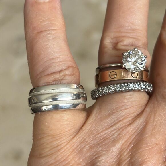 Tiffany & Co. Vintage Atlas 925 Sterling Silver Double Groove Heavy Band Ring - Picture 2 of 9